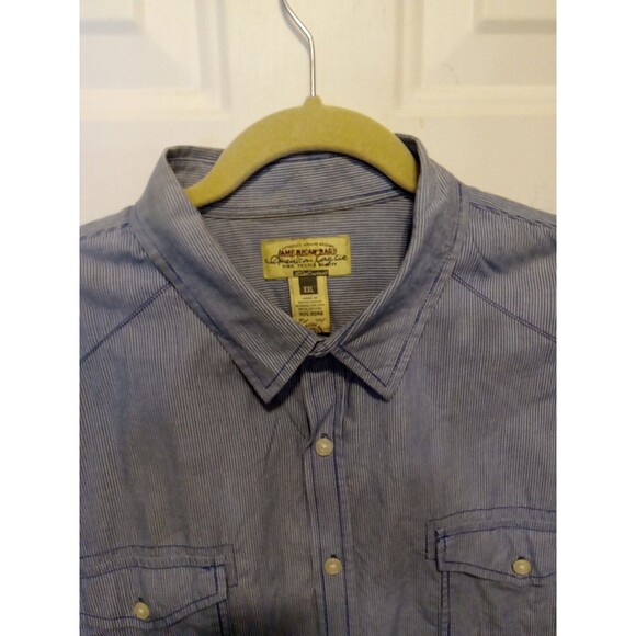American Rag Men’s XXL Blue Button Front Shirt Micro Check Long Sleeve Casual - Picture 3 of 7